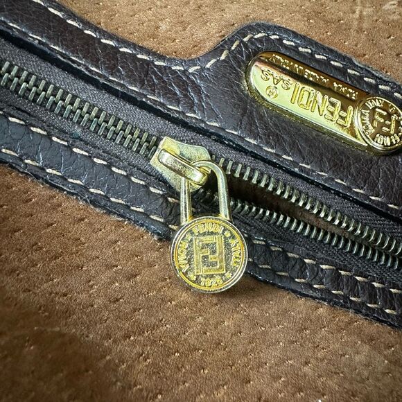 FENDI‎ Vintage Brown Leather Shoulder Tote Bag Large - Picture 6 of 16